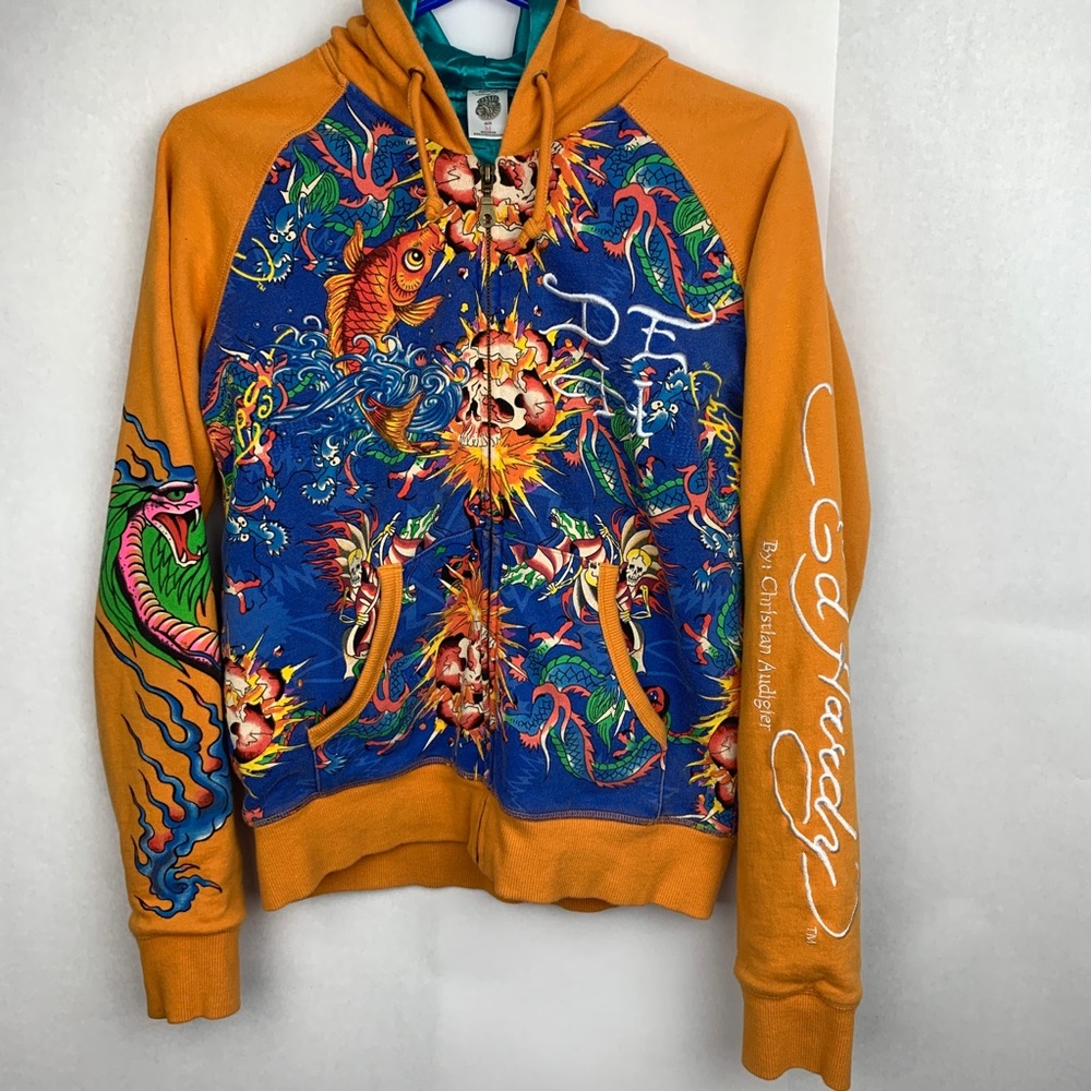 ED HARDY Christian Audigier Men M Hoodie Orange